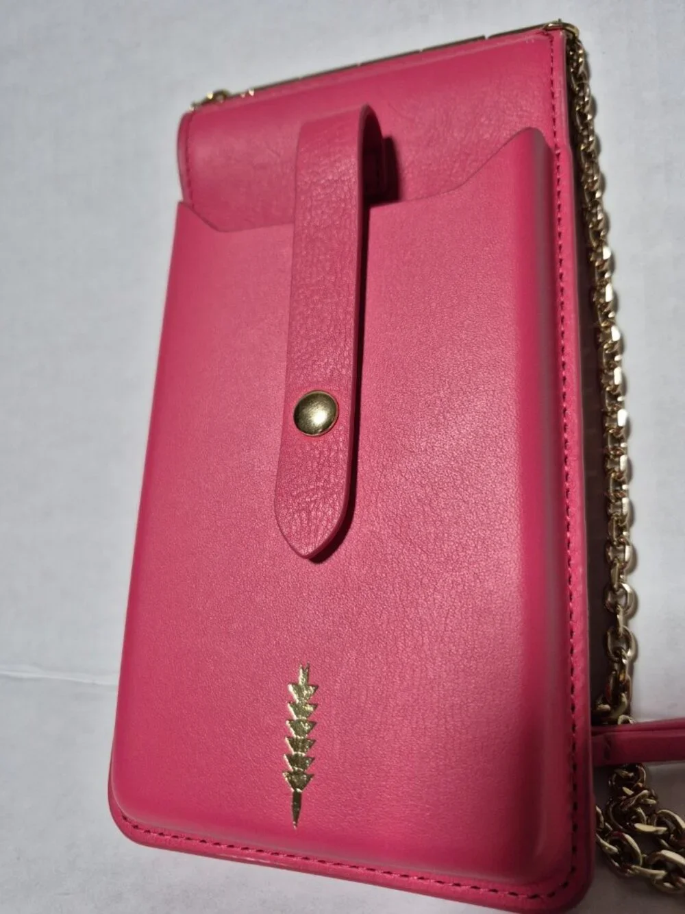 Thacker Nora Pink Leather Phone Wallet Crossbody Gold Chain